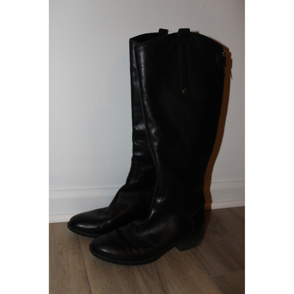 Sam Edelman Penny 2 Black Leather Wide Calf Riding Boots Back Zip Womens 8.5M WC